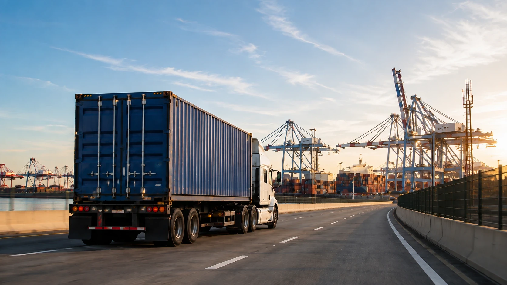 Loaded export container truck traveling toward the Port of Long Beach