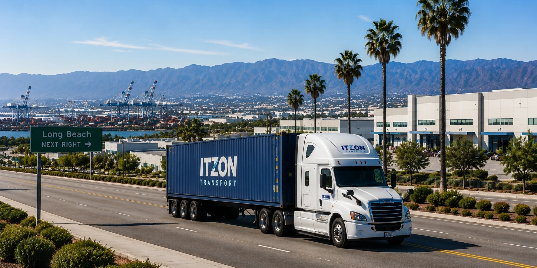 ITZON Transport truck on highway near Long Beach port